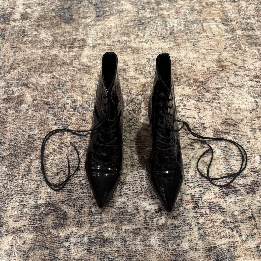 Saint Laurent Leather Black Lace-Up Ankle Boots